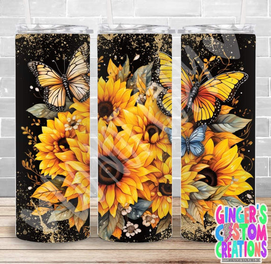 BUTTERFLY & SUNFLOWERS  - PICK YOUR SIZE SKINNY Tumbler